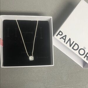 Pandora Silver Necklace with Clear Gemstone